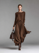 Dame mode rund hals strikket sweater nederdel sæt