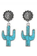 Cercei pandantiv cu floare de cactus turcoaz retro western pentru femei