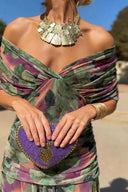 Vestido largo de fiesta con escote en V elegante y estampado floral pintado de fantasía