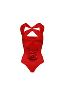 Conjunto de traje de baño con apliques florales y recortes