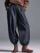 Modische Retro Jeans mit elastischem Bund und Laternenform in Marineblau