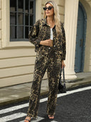 Set jachetă din denim cu imprimeu leopard la modă