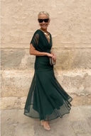 Vestido largo de fiesta con escote en V elegante y estampado floral pintado de fantasía