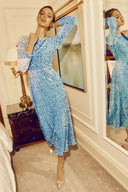 Abito midi maxi a maniche lunghe con paillettes