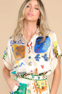 Ensemble chemise et pantalon imprimé ivoire surdimensionné