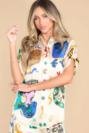 Ensemble chemise et pantalon imprimé ivoire surdimensionné