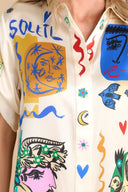 Ensemble chemise et pantalon imprimé ivoire surdimensionné