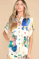Ensemble chemise et pantalon imprimé ivoire surdimensionné
