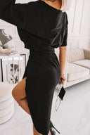 Ensemble jupe à col oblique et chemisier Champagne Wrap