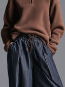 Modische Retro Jeans mit elastischem Bund und Laternenform in Marineblau