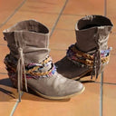 Stivali Vintage Western con Nappe Tribali e Caviglia