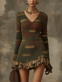 Robe mini en maille camouflage tons verts