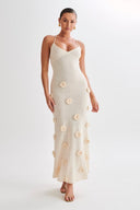 Edwina V-hals strikket blomster maxi-kjole
