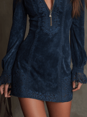 Vestido corto vintage azul con encaje y ante