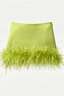 Conjunto de falda de plumas y capa translúcida color lima