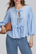Puffärmel Peplum Schleifen-Blusentop