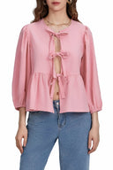 Puffärmel Peplum Schleifen-Blusentop
