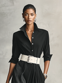Damen-Jumpsuit mit Revers, einreihig, langen Ärmeln und Gürtel