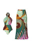Halter Cross Backless Floral Swimsuit Set