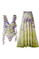 Traje de baño estilo hada con apliques florales y lazo