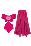 Conjunto de traje de baño de una pieza con apliques florales y recortes