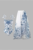 Conjunto de traje de baño de una pieza con moño floral