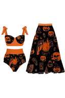 Bikinisæt med Halloween græskar- og kranieprint