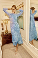 Abito midi maxi a maniche lunghe con paillettes