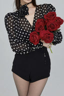 Gilda Gepunktete Langarm Bluse