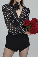 Gilda Gepunktete Langarm Bluse