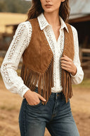 Mouwloos vest met V-hals en franjes