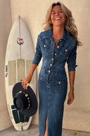 Einfarbiges Jeans-Midikleid