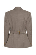 Sacou cu curea și model houndstooth