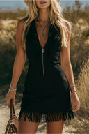 Vintage-Minikleid im Western-Stil mit V-Ausschnitt und Fransen