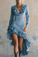 Asymmetrisches Midikleid mit Rüschen