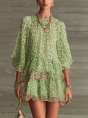Robe verte en mousseline à imprimé léopard