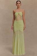 Vestido comprido cai-cai, plissado e com recorte