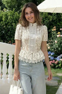 Kanten blouse met opstaande kraag