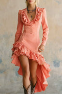Asymmetrisches Midikleid mit Rüschen