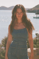 Bağcıklı İspanyol Paça Denim Tulum