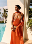 Robe longue satinée style nuisette, imprimé floral bohème et col en V