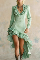 Asymmetrisches Midikleid mit Rüschen