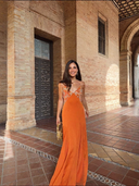 Robe longue satinée style nuisette, imprimé floral bohème et col en V
