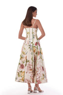 Cremefarbenes Midikleid mit Blumenmuster und Korsett-Bustier