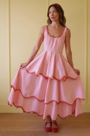 Midi-Kleid mit U-Ausschnitt und Lagenrock