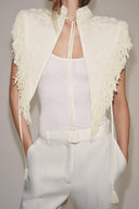 Cremefarvet cropped vest med broderi og frynser