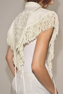 Cremefarvet cropped vest med broderi og frynser