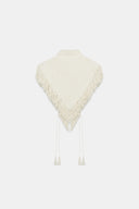 Cremefarvet cropped vest med broderi og frynser