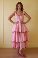 Midi-Kleid mit U-Ausschnitt und Lagenrock
