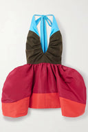 Geplooide haltertop met colourblock